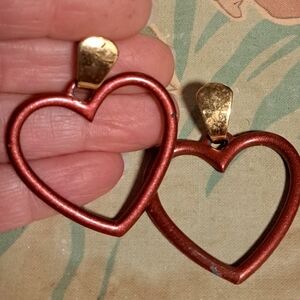 Gold and Red Heart Earrings